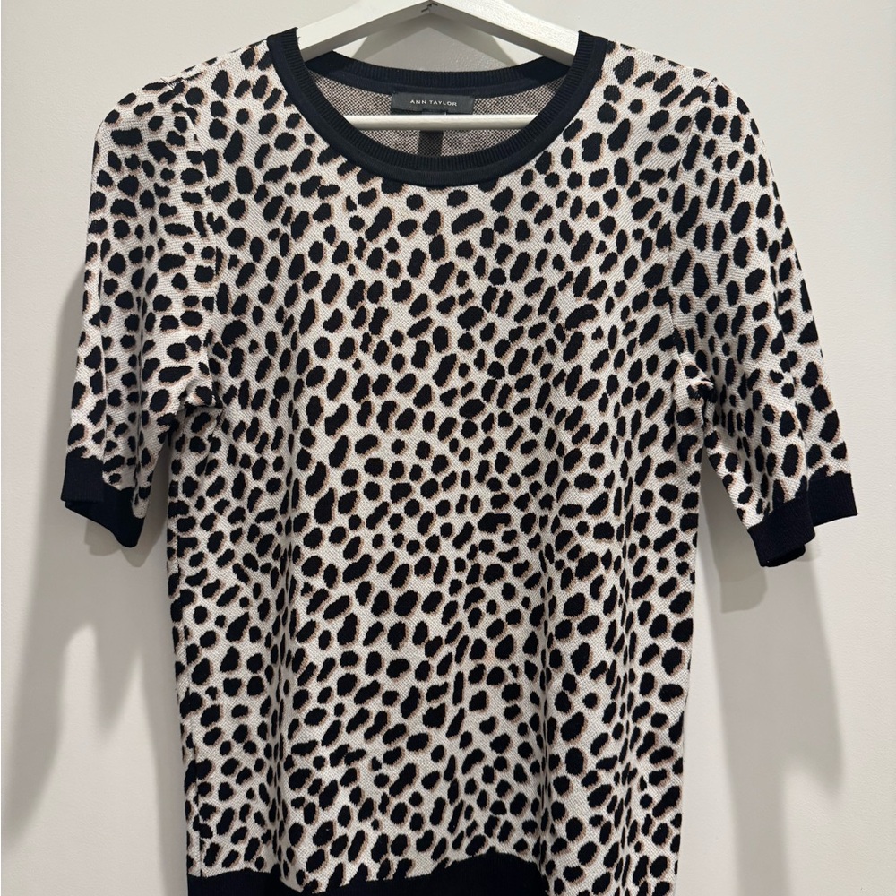 Ann Taylor Black and White Leopard Print Sweater